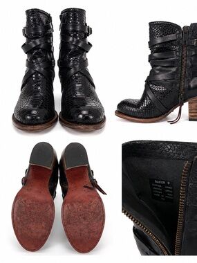 Freebird by Steven Baker Black Leather Snakeskin Ankle Boots Size 9